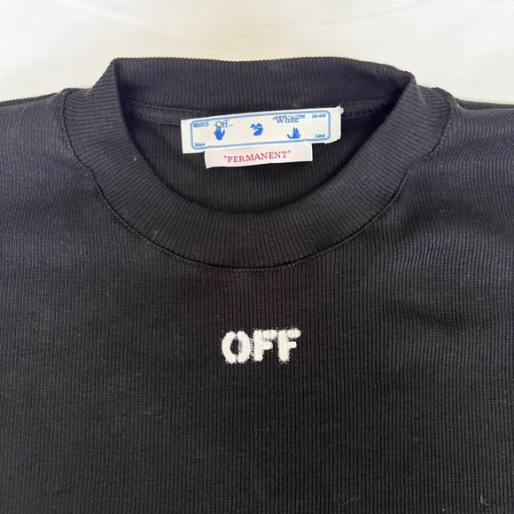 Off-White Black Logo Stamp-Print Ribbed Crop Tee - Picture 5 of 8